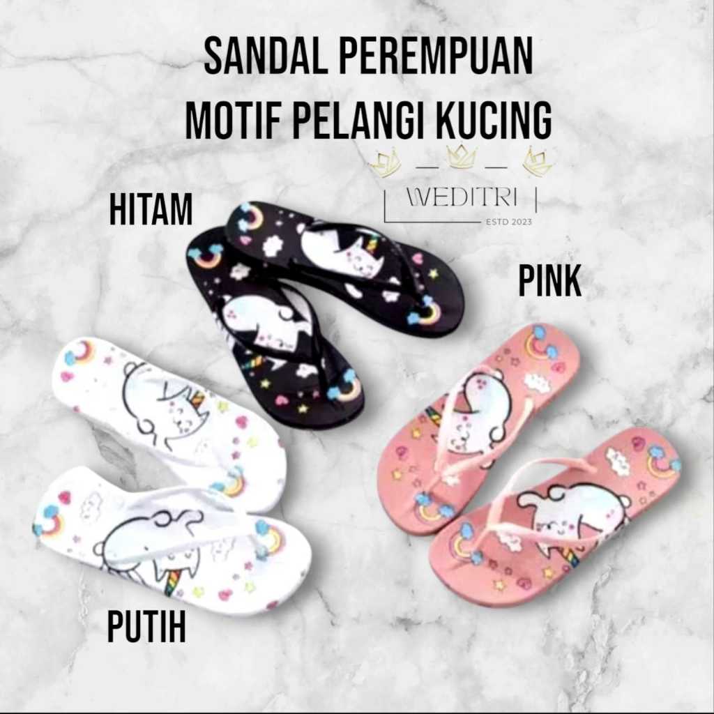 WEDITRI SANDAL WANITA KOREA MOTIF "PELANGI" KUCING