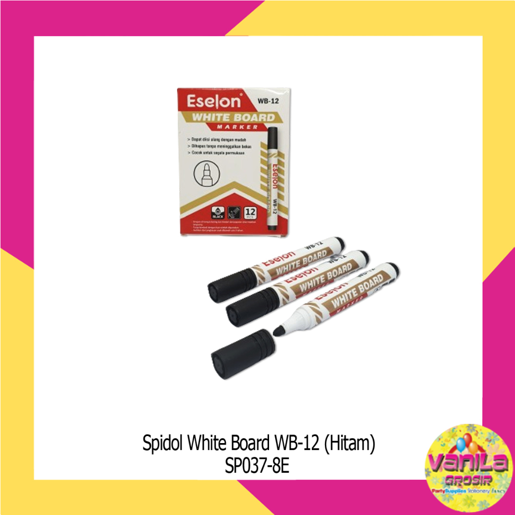 

(1Pak Isi 12Pcs) Spidol Whiteboard Warna Hitam, spidol papan tulis, spidol akrilik