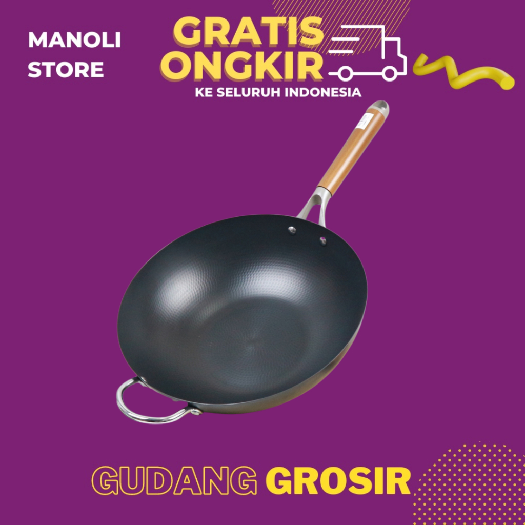 Preston Wajan nasi goreng 34 cm Polos & Motif tebal / Wajan Jumbo / Anti Lengket / Anti Karat - MN