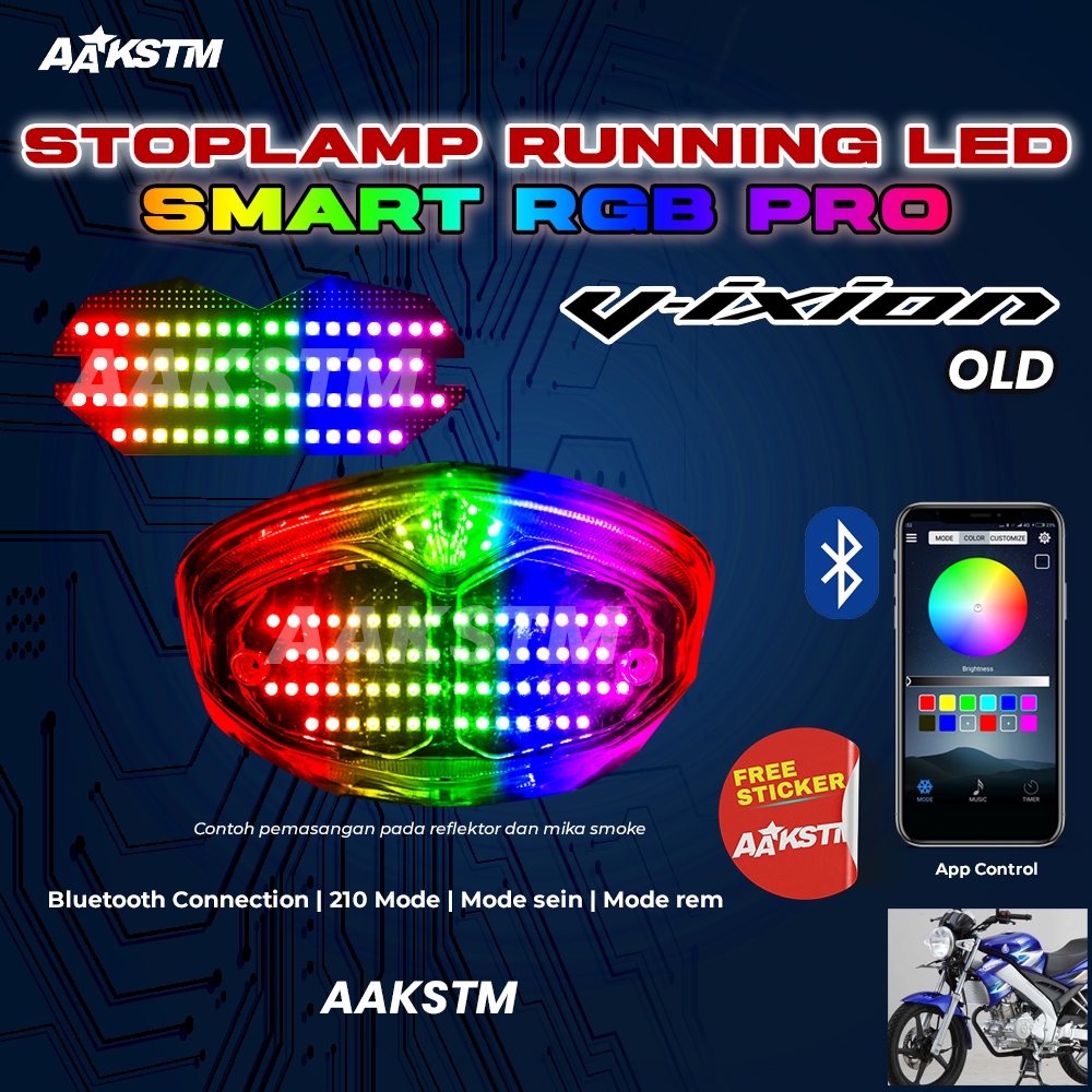 Stoplamp Running Vixion Old RGB Smart Pro Smartphone Lampu LED Rem Belakang Variasi Motor
