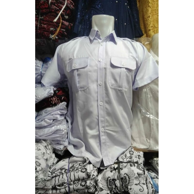 PDH putih polos pria tangan pendek
