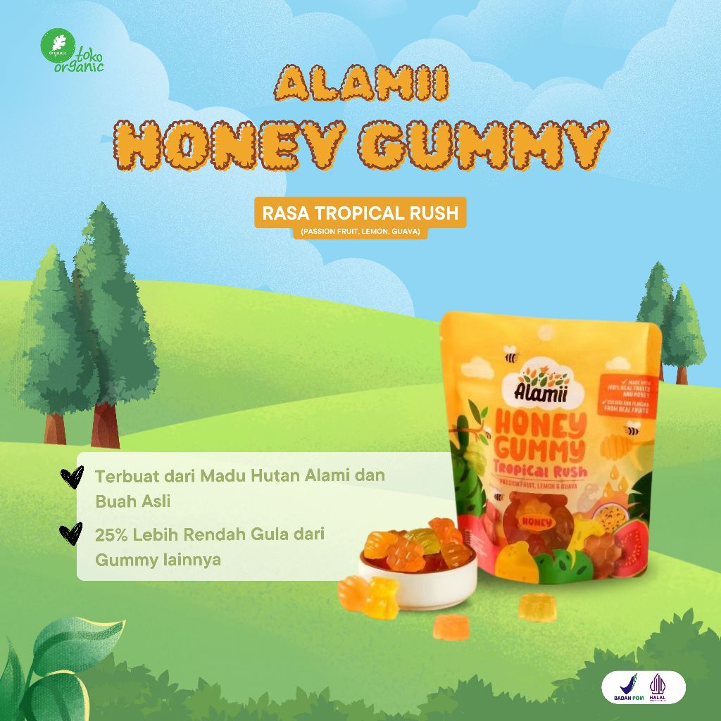 

Alamii Honey Gummy Tropical Rush (40gr) Permen Anak Rendah Gula , Gummy Madu , Gummy Honey, Permen Buah Asli, Permen Jelly