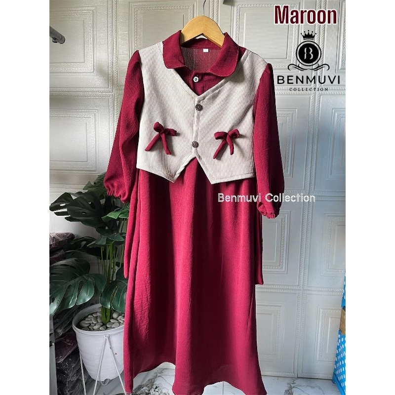 DANIA Dress Gamis Anak Rompi Terbaru Bahan Crinkle Mix Knit premium Gamis Couple ibu dan Anak