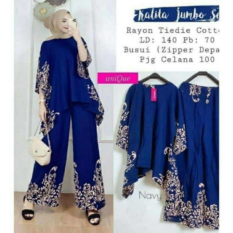 SETELAN WAKA KALITA JUMBO/set batik jumbo baju batik ld140 setelan bahan rayon premium nyaman dan ad