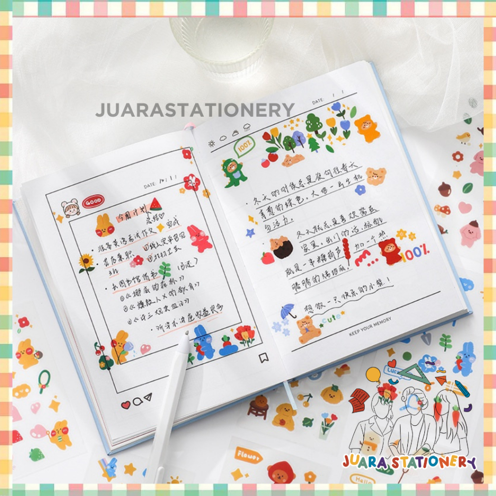 

1390 - 3lembar Sticker Stiker Lucu Kartun Beruang Dekorasi Buku Harian Jurnal Journal Sticker Dekorasi