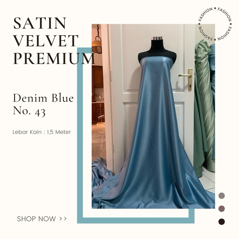 Bahan Kain Furing Satin Silk Velvet Premium Warna Denim Blue