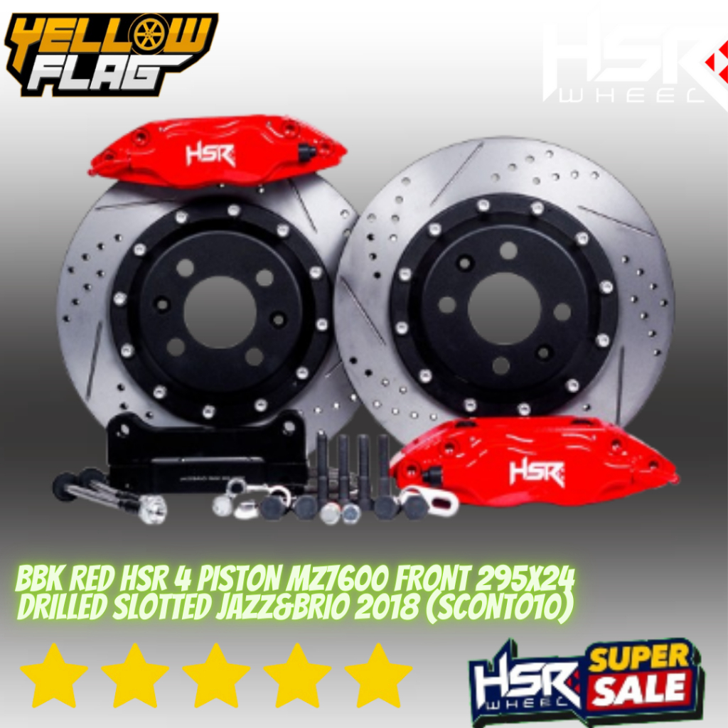 BBK MOBIL BRIO&BRIO 2018-BBK RED HSR 4 PISTON MZ7600 FRONT 295X24 DRILLED SLOTTED JAZZ&BRIO 2018 (SC