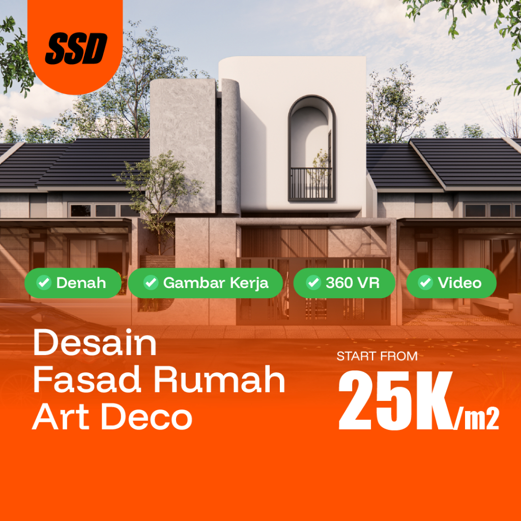 JASA DESAIN FASAD RUMAH ART DECO | DENAH, 3D, GAMBAR KERJA, VIDEO, 360 VIEW