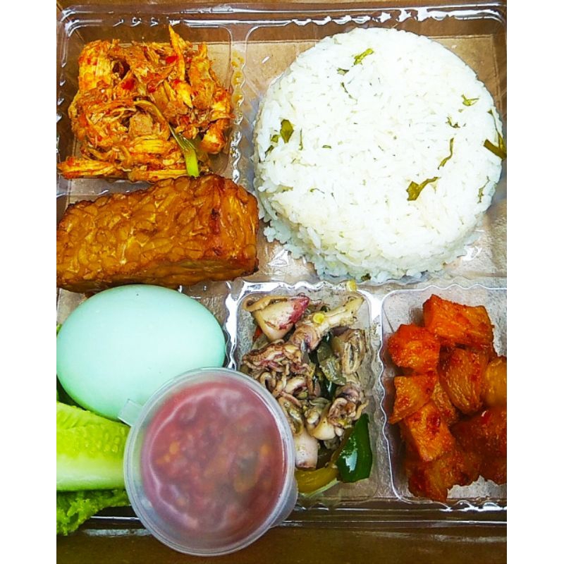 

Nasi box, Nasi kotak, Nasi besek, nasi daun jeruk menu komplit