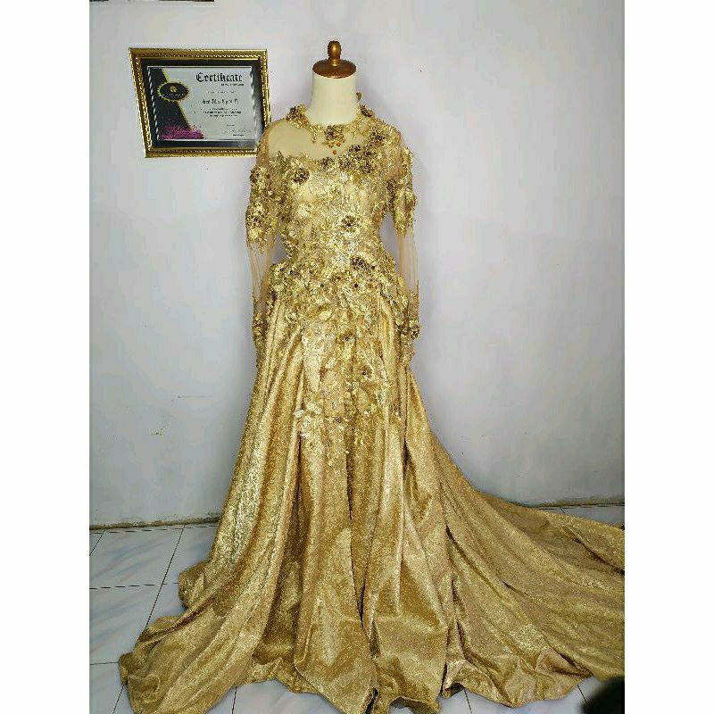 ball gown pengantin gold preloved