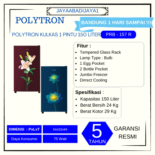 Polytron Kulkas 1 Pintu 150L PRB-157R / PRB 157 R / PRB157 / PRB157R