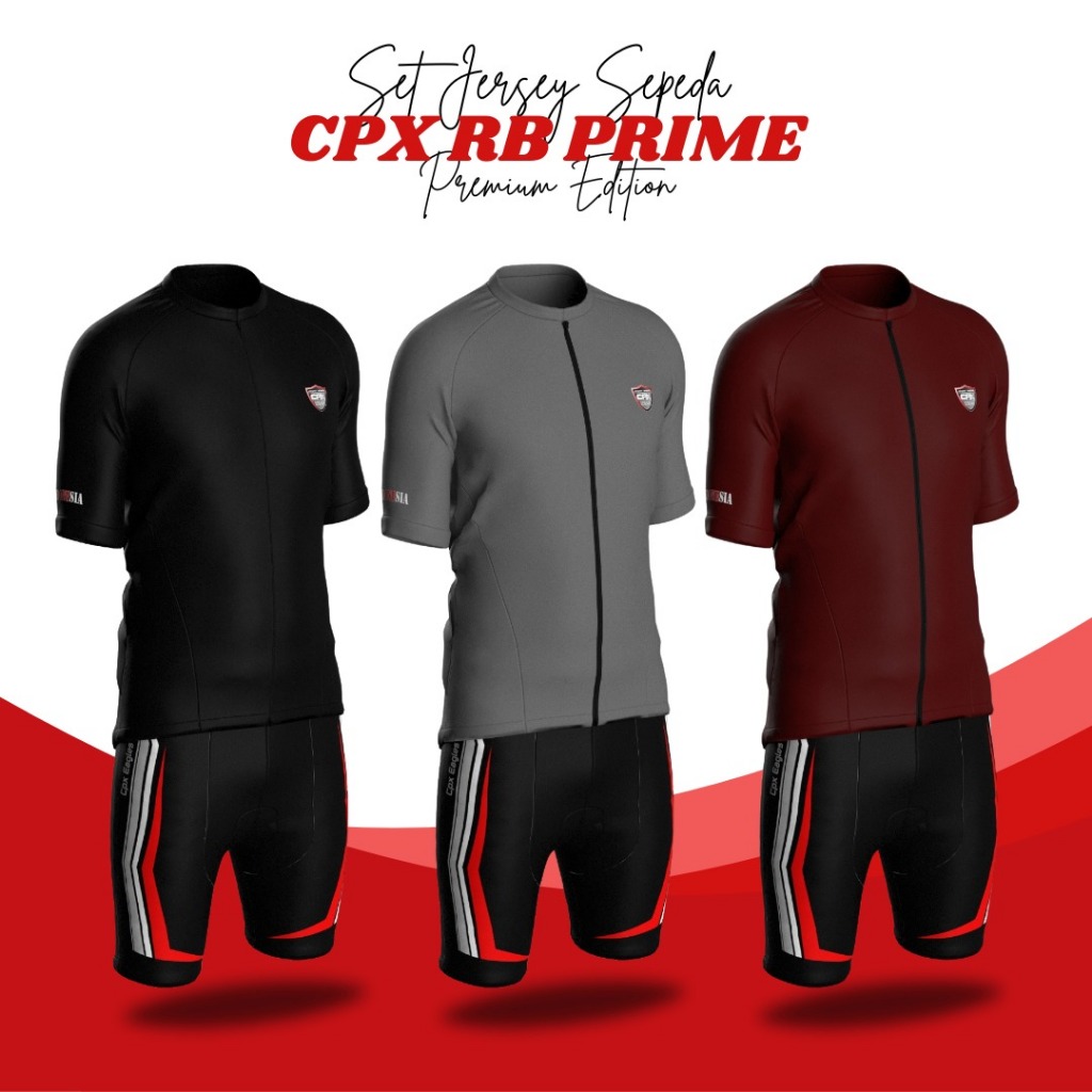 Setelan Baju Gowes Pria Set Jersey Celana Sepeda Premium Roadbike Prime CPX Lengan Pendek