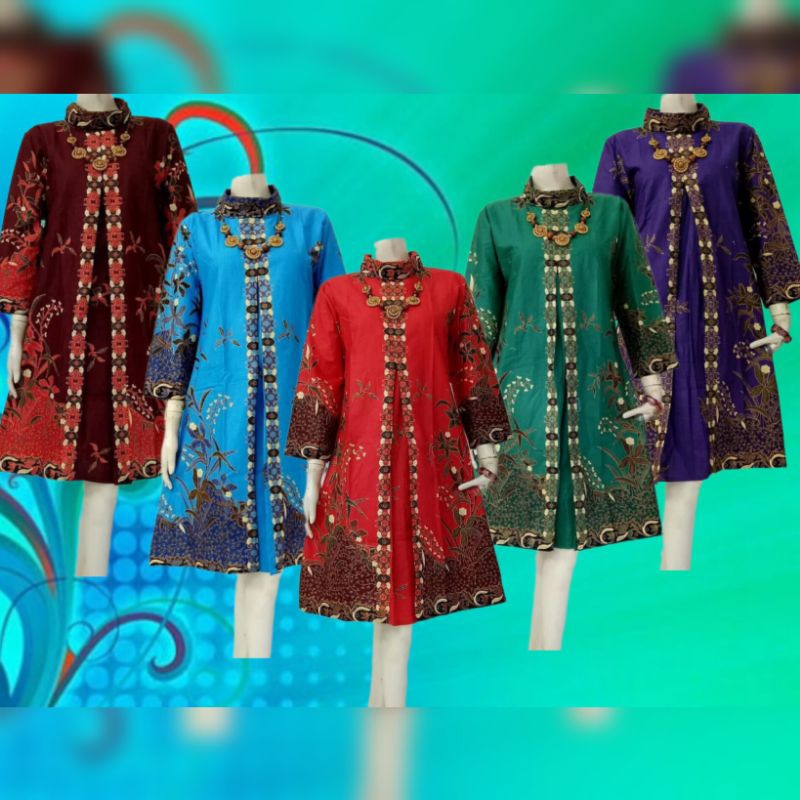 Dress Batik Wanita Modern Model Vintage Elegan Motif Bunga-bunga Korea Lengan Panjang Jumbo XXL/XXXL