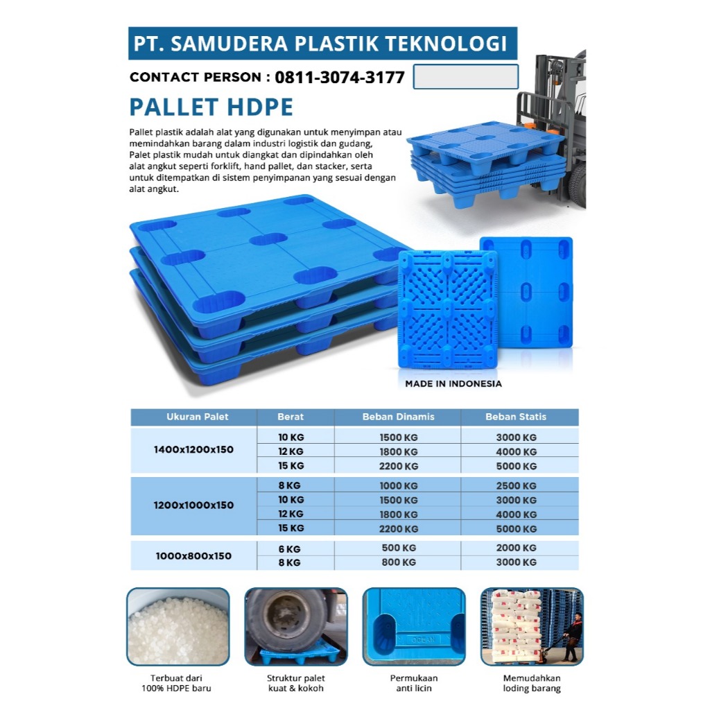 

Palet Plastik Murni HDPE Ukuran 120cm*100cm*15cm Berat 8kg Plastic Pallet Pallet Gudang Kaki 9