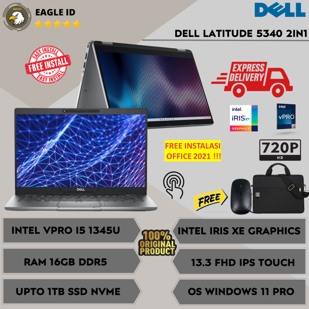 DELL LATITUDE 5340 2IN1 INTEL VPRO I5 1345U RAM 8GB DDR5 1TB TOUCH WINDOWS 11 PRO