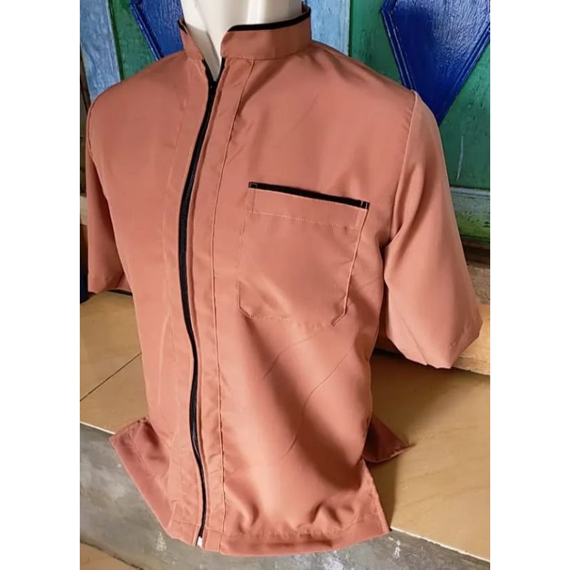 baju koko pria dewasa seleting full tangan pendek tersedia ukuran S M L XL XXL