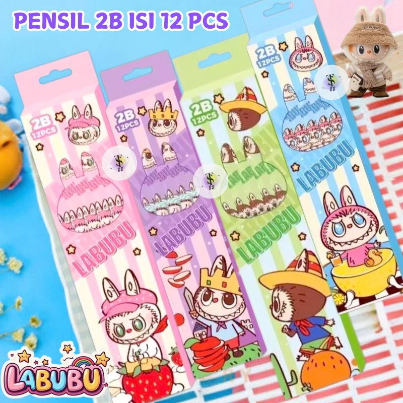 

PENSIL ANAK TK SD MOTIF LABUBU / PENSIL LABUBU 1 BOX ISI 12PCS BONUS SERUTAN / PENSIL 2B LABUBU ISI 12