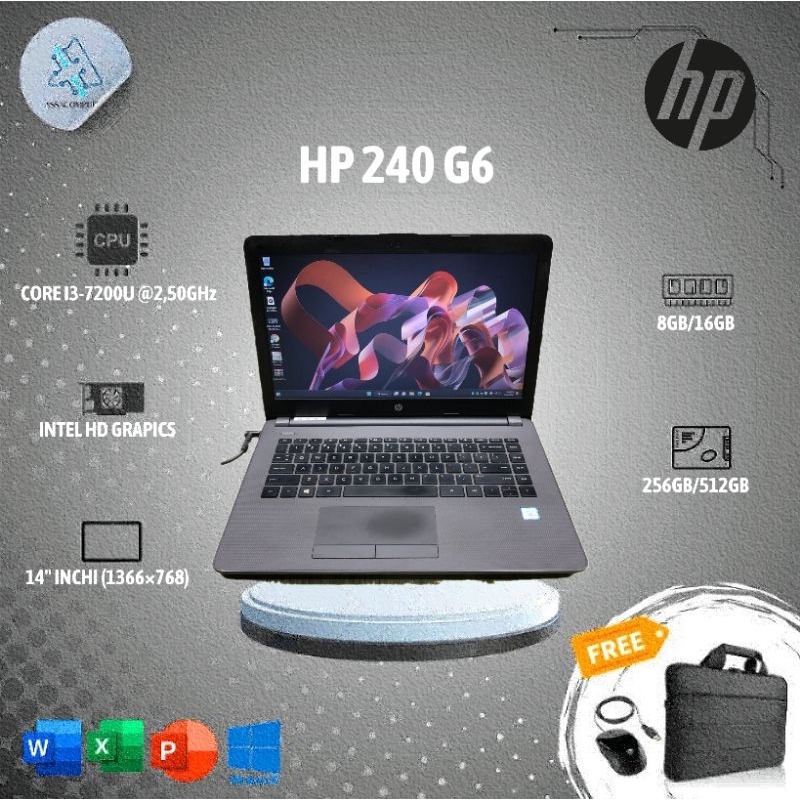 Laptop HP 240 G6 Core i3 Gen 7 RAM 8GB SSD 256GB 512GB