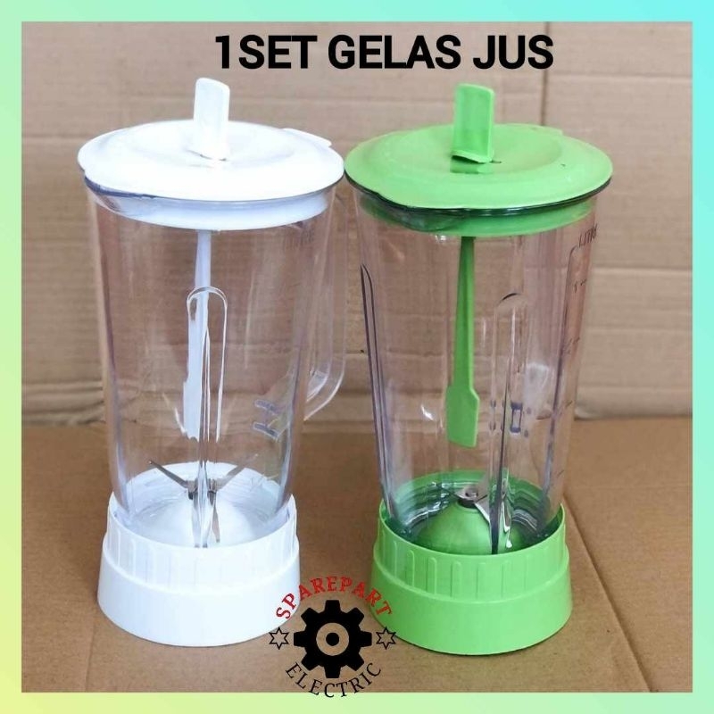 GELAS + PISAU JUS 1SET BLENDER NATIONAL MIYAKO MULTI WARNA HIJAU / PUTIH