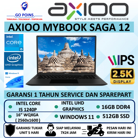 LAPTOP BARU AXIOO MYBOOK SAGA 12 CORE I5 1240P RAM 16GB 512GB WQXGA WINDOWS 11 ORIGINAL
