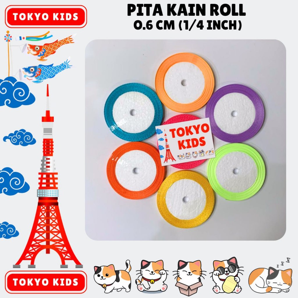 

TokyoKidz pita satin 1/4 inch 0,6 cm I pita satin warna I pita satin polos