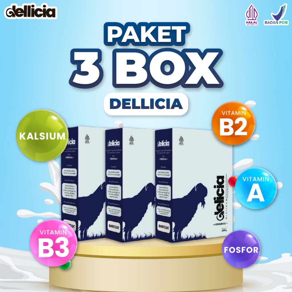 

Dellicia Platinum Susu Etawa 3 Box 600gr BPOM & HALAL MUI