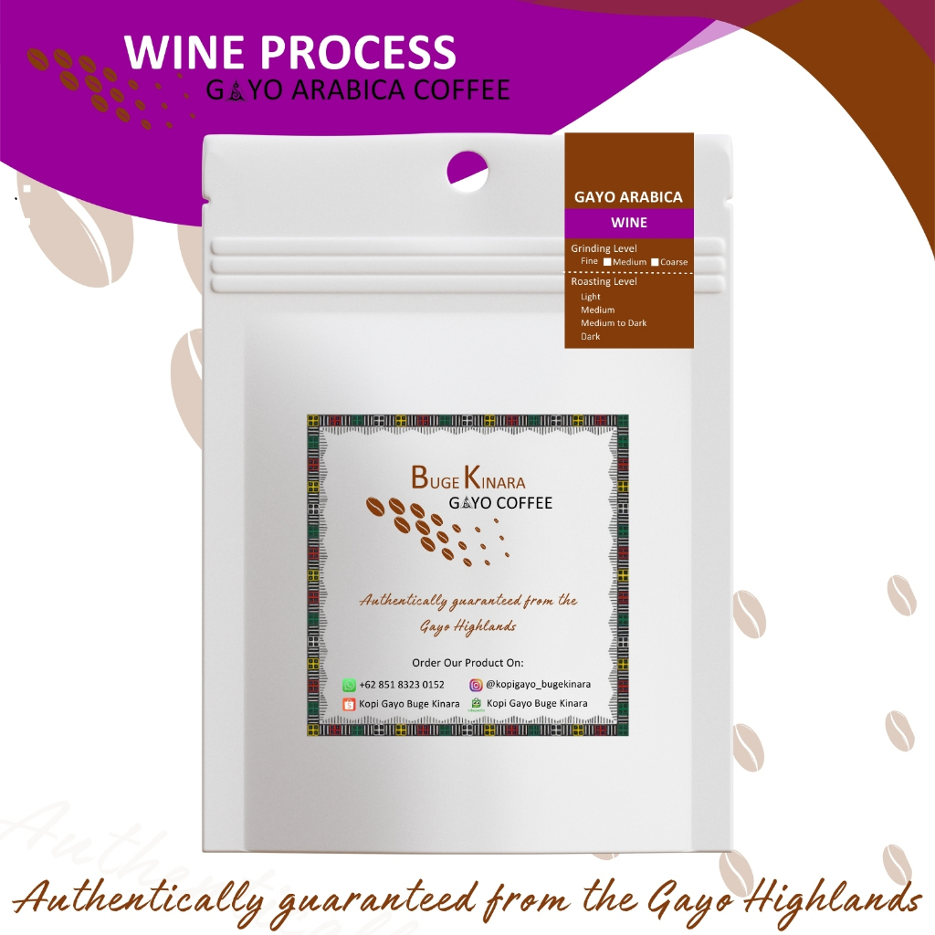 

Kopi Arabika Gayo Wine Process - Bubuk Kopi (Powder)/Roasted Beans - Buge Kinara Gayo Coffee | 100% Original dari Dataran Tinggi Gayo