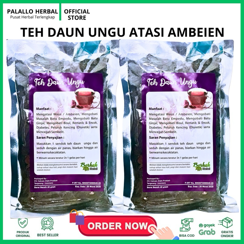 

TEH DAUN UNGU KERING Untuk Ambeien 40GR BERKAH HERBAL Meredakan Wasir