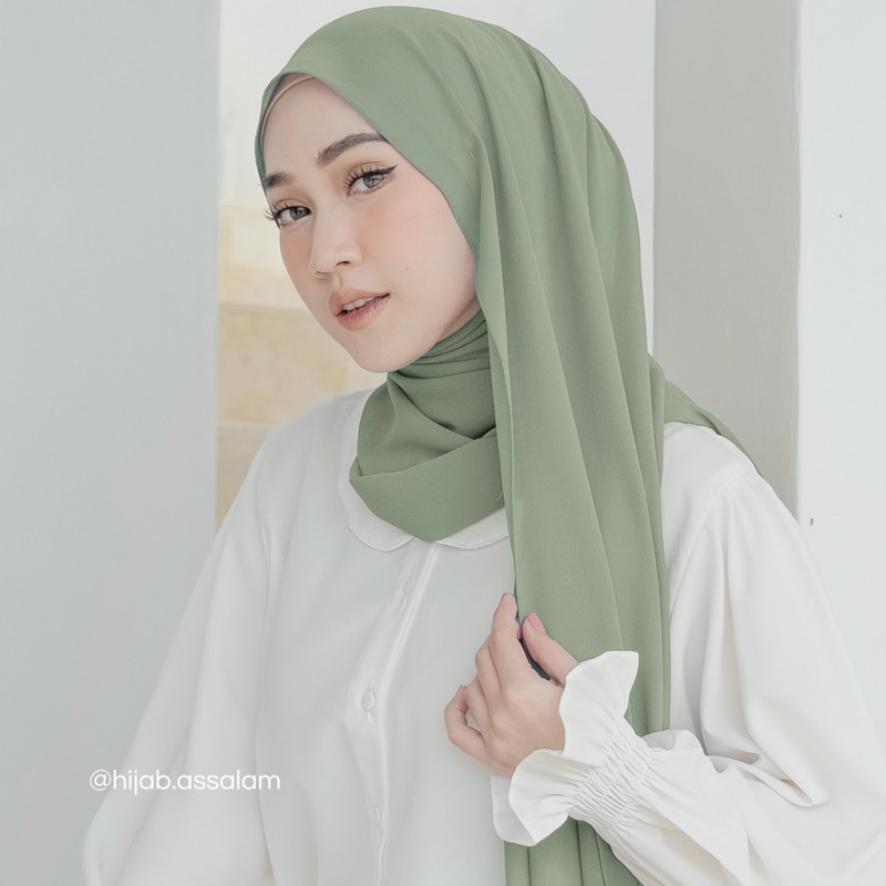SAGE GREEN Pashmina Ceruty Babydoll ( Hijab Warna Sage Green )