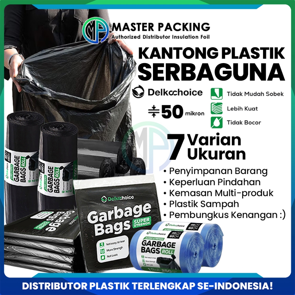 Kantong Sampah Plastik / Trash Bag / Garbage Bag / Kresek Hitam dan Biru Delkochoice Pack dan Roll