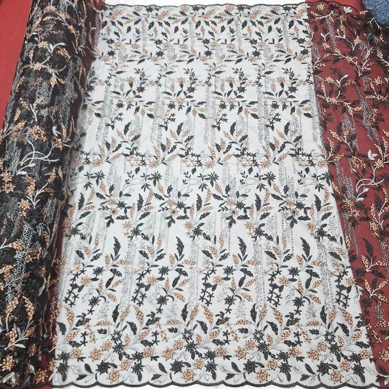 TERBARU  Kain Tulle Motif Akar Kombinasi Dua Warna | Bahan Kebaya Motif Terbaru | Kain Kebaya Metera