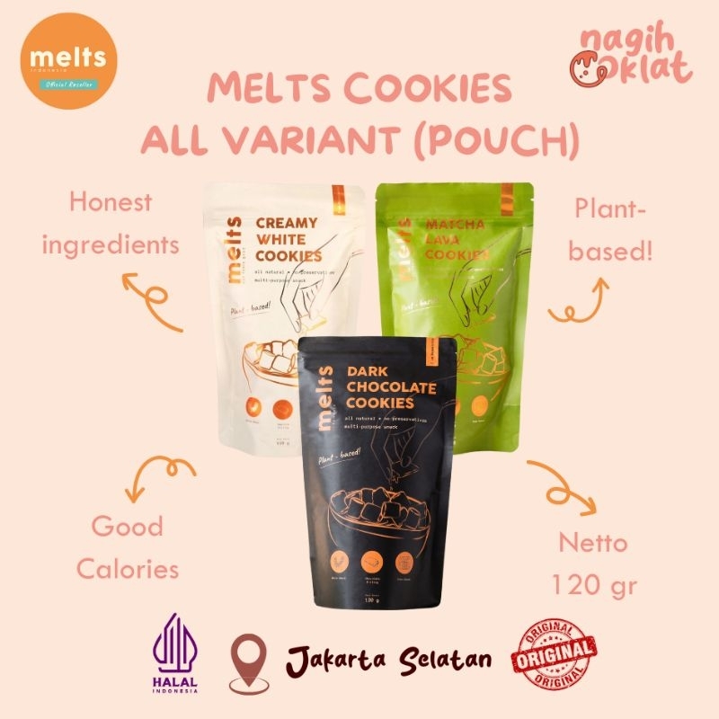 

MELTS Cookies Pouch 120gr Big Size | Cemilan Snack Kukis Sereal Cokelat Matcha CreamyWhite Plant Based Vegan - @nagihcoklat