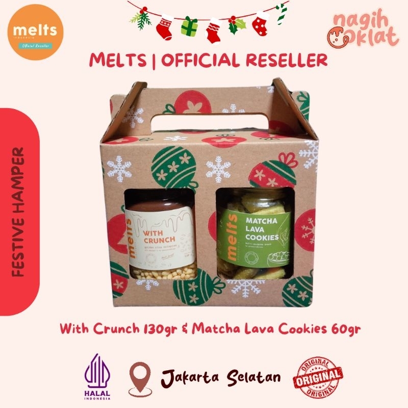 

MELTS - Paket Festive Christmas Hampers | Natal Tahun Baru | Hadiah Gift Set Box Souvenir (Cemilan Cokelat Lumer - Choco Crunchy in Jar - Matcha Cookies) - @nagihcoklat