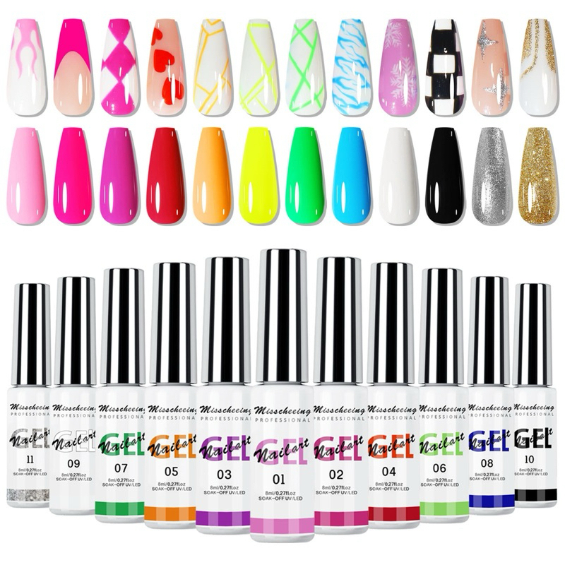 Nail Gel Misscheering isi 12 - Nail Gel Lukis Kuku - Kutek Gel 3D - Kutek Gel UV - Nail Gel UV - Kut