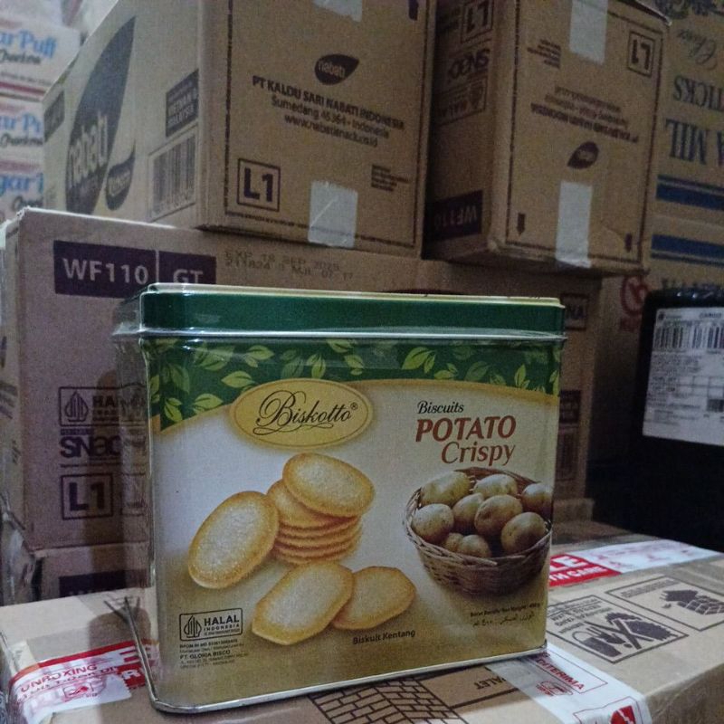 

biskotto potato crispy kaleng 400g 1 karton isi 6