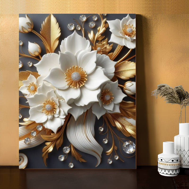 Poster Gambar 3D Motif Bunga Hiasan Dinding Bahan MDF GB53