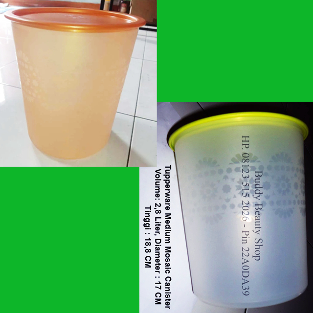 Promo Sale  Tupperware Medium Mosaic Canister 1pcs GOLD ATAU PUTIH TUTUP HIJAU Toples Cantik Toples 