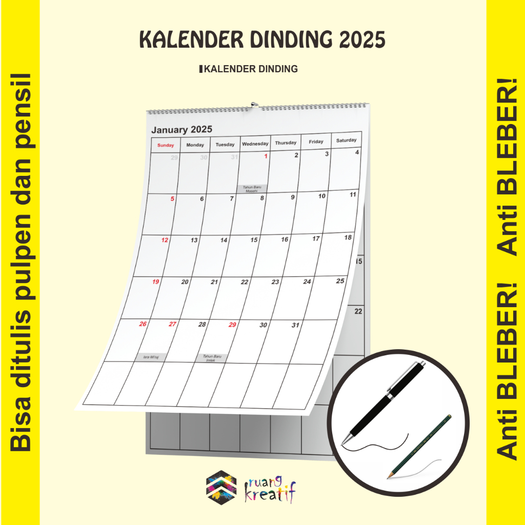 

[ Ruang Kreatif ] KALENDER DINDING PLANNER THN 2025 - Bisa Ditulis Pulpen & Pensil - Anti Bleber -2025 Simple Planner Agenda - Monthly Planner 2025 | Ukuran A4 | Ukuran A5 | Kalender - Calendar Planner 2025 - Warna Putih | Polos | Plain