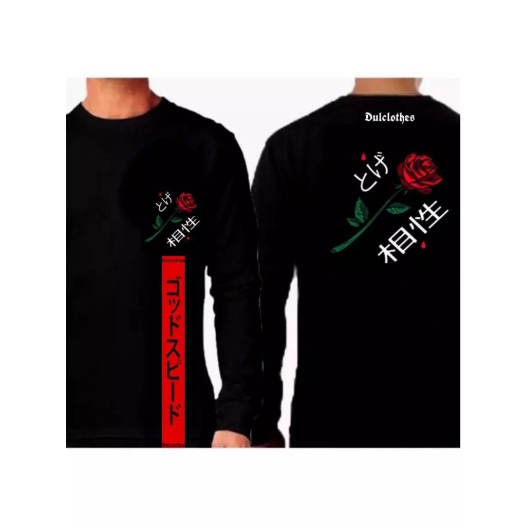 FASHION PRIA Kaos distro pria dewasa lengan panjang mawar merah/jepang