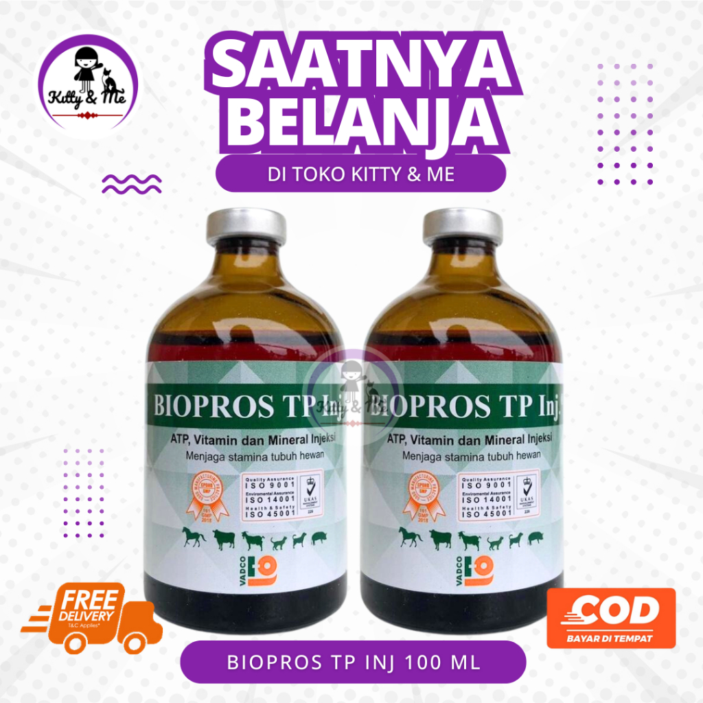 BIOPROS TP INJ 100 ML - Vitamin Mineral Penguat Otot Jaga Stamina Tubuh Sapi Kuda Kambing Kucing
