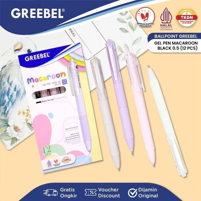 

1 PAK GREEBEL PULPEN GEL / Gel Pen Macaroon GP-512 0.5 Hitam (12PCS/SET) / Ballpen Gel Ballpoint Bolpen Bolpoin Pena Gel