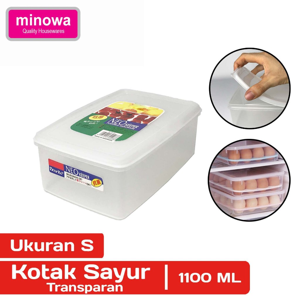 Minowa Kotak Transparan Plastik Kotak Sayur Serbaguna Penyimpanan Kulkas Organizer Refrigerator