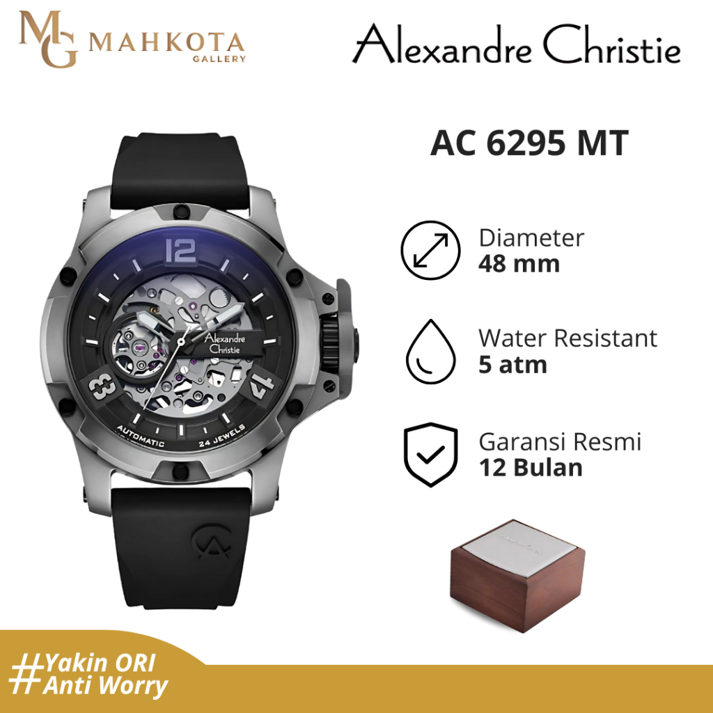 Jam Tangan Pria Alexandre Christie AC 6295 MT Automatic Tali Karet Original dan Bergaransi Palembang