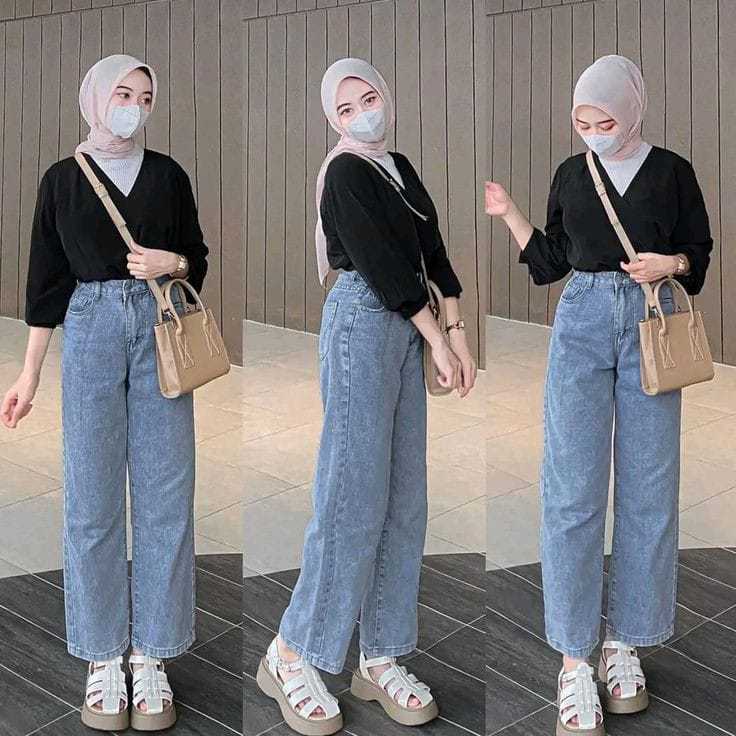 Celana Jeans Kulot Panjang Highwaist Kekinian-Kulot Jeans Snow Wanita