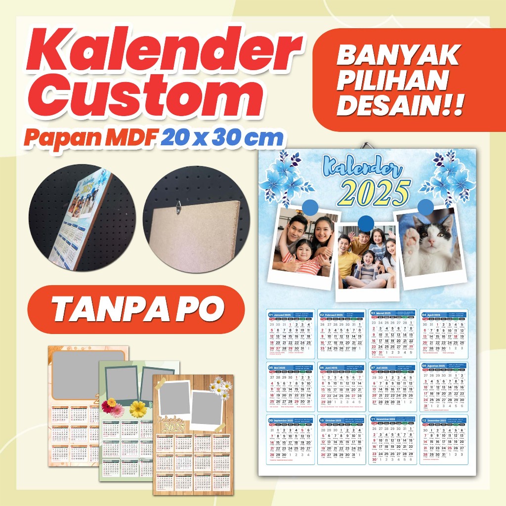 

Kalender Custom Papan MDF 20 x 30 cm - Kalender Tahun 2025 CUSTOM BEBAS FOTO