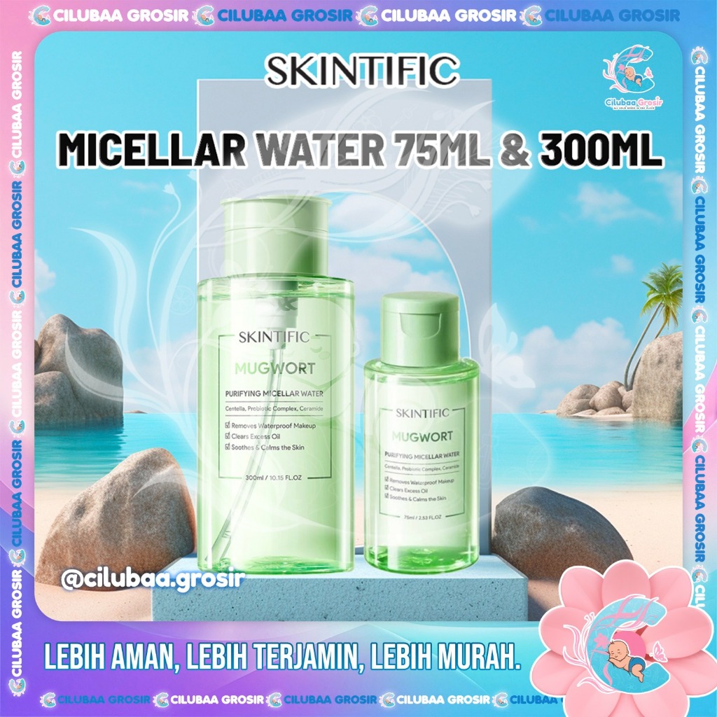 Skintific Mugwort Purifying Micellar Water 300ml & 75ml || Cleanser Makeup Sekali Bersih Total || Pe
