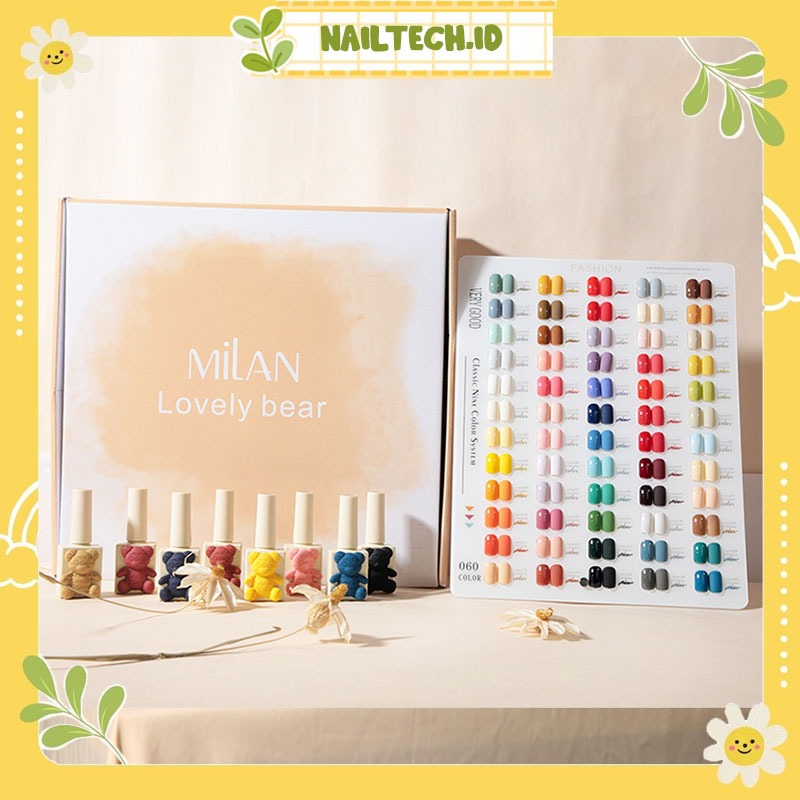 Milan Lovely Bear 60 Colors Warna Kutek Set / (The Very Good Nail) Set 15ml Kutek Botol Beruang UV N