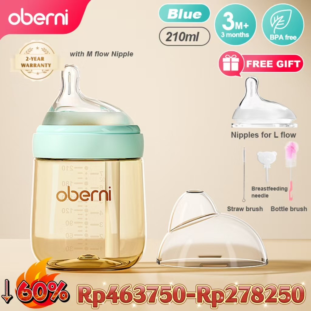 Oberni PPSU susu botol baru lahir bayi 0-6 bulan anti kolik BPA puting silikon gratis