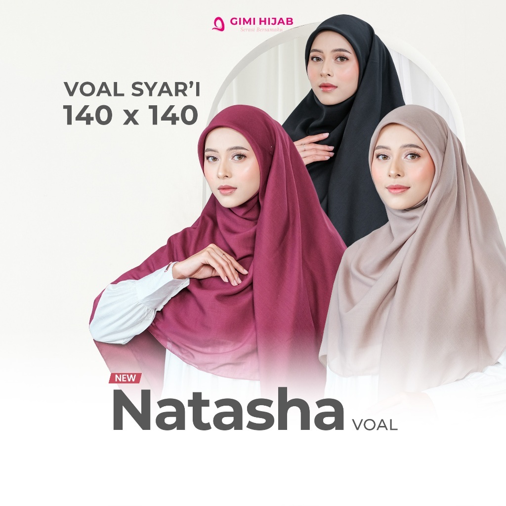 GIMI HIJAB | Hijab Voal Syari Natasha 140 x 140 Hijab SegiEmpat Polos Hijab Daily Cantik