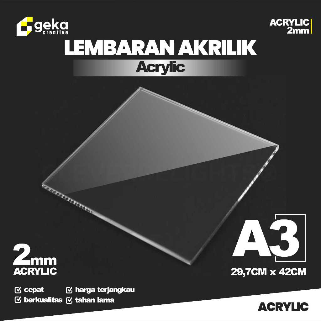 

Lembaran Akrilik A3 2mm / Acrylic Sheet Clear / Akrilik Warna